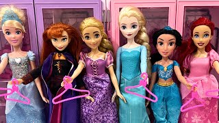 6 Dresses for 6 Disney Princesses Cinderella Rapunzel Elsa Anna Ariel Jasmine Barbie Doll Dress Up [upl. by Adriaens602]