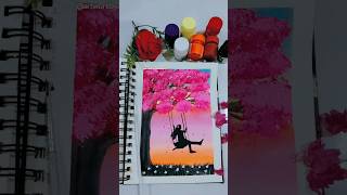 Cherry blossom tree with girl beautiful 😍 acrylicpaintingpaintingshortsyoutubeshortsshortvideo [upl. by Netniuq447]