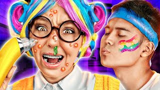 Extreme RAINBOW NERD MAKEOVER  Hacks To Become POPULAR Transformación de belleza con gadgets [upl. by Gerard732]