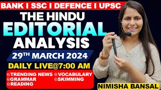 Editorial Analysis  29th March 2024  Vocab Grammar Reading Skimming  Nimisha Bansal [upl. by Egdirdle554]