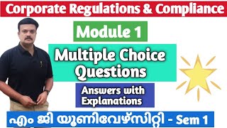 Corporate Regulations amp ComplianceMCQs Answers with ExplanationsMG University Bcom First Semester [upl. by Neillij269]