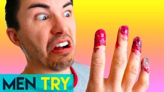 Men Try Nail Art  Water Marbling Nails DIY [upl. by Boyes665]