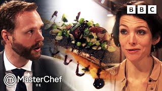 PanFried Sea Bass Fillet With Fig STUNS Critics  MasterChef UK [upl. by Enellij]