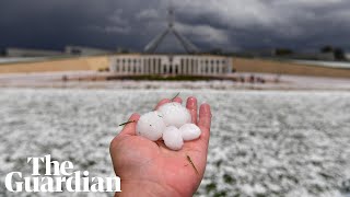 Huge hail batters Canberra as storms threaten large areas of Australia [upl. by Simah]