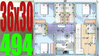 36x30 3BHK House Plan East Facing House [upl. by Wesa]