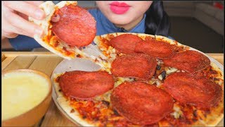 ASMR CHEESY PEPPERONI PIZZA  CHEESE SAUCE  EATING SOUNDS [upl. by Albertine]