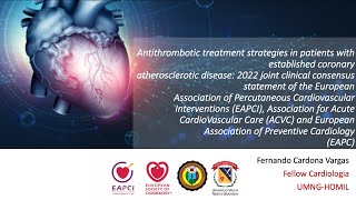 Análisis Antithrombotic treatment in coronary atherosclerotic disease 2023 ESC EAPCI ACVC EAPC [upl. by Eixirt820]