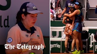 Sobbing ball girl hit by a ball at the French Open [upl. by Yttap]