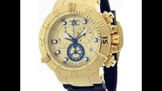 Invicta 15802 Mens Subaqua Gold Dial Gold Steel Black Rubber Strap Chrono Dive Watch Review Video [upl. by Ennoryt]