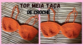 Top de crochê meia taça cropped de crochê versão destro summercroche [upl. by Ynehpets]