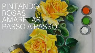 Como pintar rosas amarelas passo a passo [upl. by Nalac308]