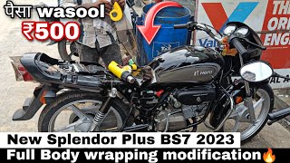 Hero Splendor Plus BS7 2023  Full wrapping and modification in low price [upl. by Myrt82]