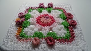 Crochet Rosebud Square [upl. by Atil]