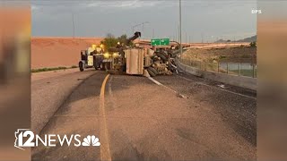 Dump truck crash injures 1 causes closure of WB 202 ramp in East Valley [upl. by Cordell]