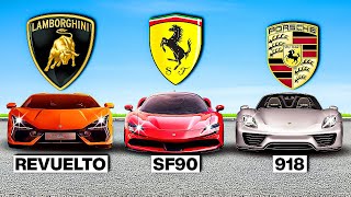 Lamborghini Revuelto v Ferrari SF90 v Porsche 918 DRAG RACE [upl. by Anem]