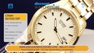 Citizen AU104253P Mens EcoDrive Dress Champagne Dial Gold Steel Bracelet Watch Review Video [upl. by Kunin]