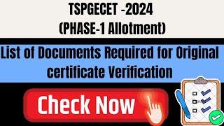 List of Documents needed for the Original Certification at the alloted college tspgecet2024 jntu [upl. by Enneles387]