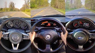 Mazda Miata vs Honda S2000 vs Subaru BRZ  POV Comparison [upl. by Hanauq]