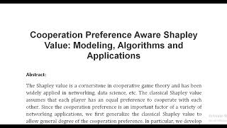 Cooperation Preference Aware Shapley Value Modeling Algorithms and Applications [upl. by Oderfigis235]