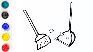 Broom and Dustpan Drawing for Kids and Toddlers Draw and Paint How to Draw  Lets Draw [upl. by Frodine]