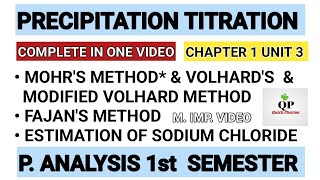 Precipitation Titration  Mohr Method  Volhard Method  Fajan Method  Ch 1 Unit 3 P Analysis 1st [upl. by Jammie]