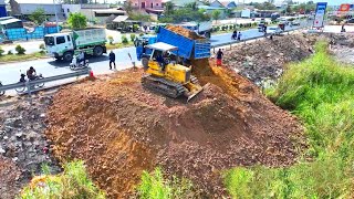 First New Complete 100 Project  Bulldozer KOMATsu D31P Push Soil  Team Truck Unloading Soil [upl. by Ynhoj]