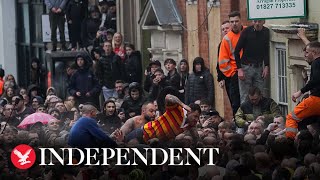 Crowds clash as annual Atherstone Ball Game returns [upl. by Enineg]