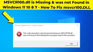 MSVCR100dll is Missing amp was not Found in Windows 10 10 8 7  How To Fix msvcr100DLL Error [upl. by Resay]