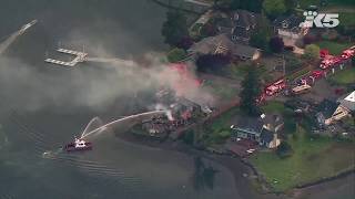 Massive fire destroys waterfront Gig Harbor home [upl. by Buff]