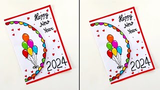 Easy amp Beautiful white paper New year Card making Handmade Happy New year 2024 DIY Greeting Card [upl. by Hamlen7]