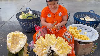 Skillful Jackfruit Cutting at Bangkok Market  Street Food [upl. by Ahsatam]