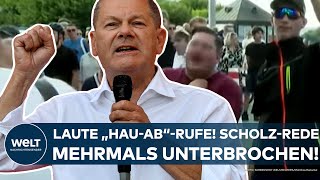 OLAF SCHOLZ Laute „Hau ab“Rufe in Dresden KanzlerRede in Sachsen mehrmals unterbrochen [upl. by Arah]