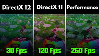 Fortnite  DirectX11 vs DirectX12 vs Performance mode  Side by side comparision  RTX 3050 4GB [upl. by Scevour33]