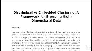 Discriminative Embedded Clustering A Framework for Grouping High Dimensional Data [upl. by Carisa]