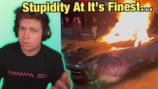 MORON BURN DOWN C7 CORVETTE FOR CLOUT Instagram Car Fails [upl. by Ahtnama]