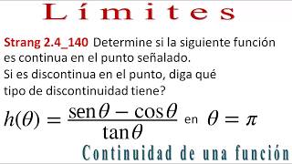 Continuidad de una función DISCONTINUIDAD INFINITA en un PUNTO Strang 24140 Cálculo21 [upl. by Rocher]