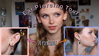 20 EAR PIERCINGS  Ear tour  rating pain amp healing process  Sara Carstens [upl. by Macdonald895]