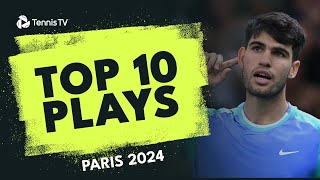 Alcaraz Athleticism Moutet Tweener amp More  Top 10 Plays From Paris 2024 [upl. by Airal]