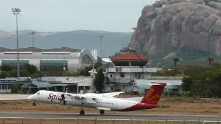 SpiceJet Q400 departs from Madurai for Hyderabad VTSUH [upl. by Luwana]