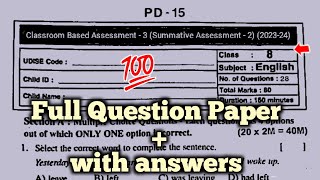 ap 8th class Sa2 english question paper 2024 with answer💯8th english cba3 Sa2 question paper 2024 [upl. by Neersin]