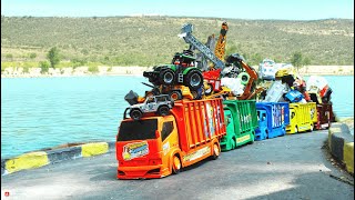 Double Flatbed Trailer Truck vs Speedbumps Train vs Cars Tractor vs Train BeamngDrive [upl. by Fotinas993]