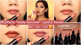 MCaffeine Cocoa Kiss Creamy Matte Lipstick Swatches amp Review [upl. by Llerol]