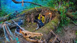 Caught in a Storm THUNDER  Building Bushcraft SURVIVAL Shelter  Wilderness Camping in Heavy RAIN [upl. by Ecirtahs921]