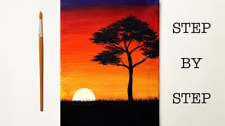 Easy Sunset for Beginners  Acrylic Painting Tutorial Step by Step  ENG SUB [upl. by Glimp]