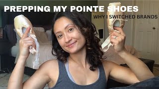 PREPPING MY POINTE SHOES Why I switched pointe shoes  sewing and breaking in [upl. by Malka425]