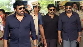 Chiranjeevi Ram Charan amp Family Back To Hyderabad From Delhi  Chiraneevi Received Padma Vibhushan [upl. by Asilim457]