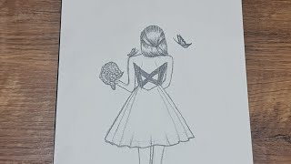 رسم سهلتعليم رسم بنت كيوت مع فراشة بالرصاص خطوه بخطوه للمبتدئينDrawing a girl with butterflies [upl. by Ekralc32]