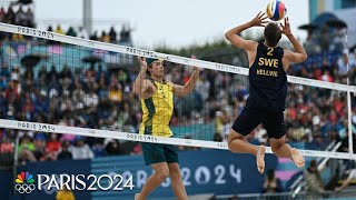 Sweden mens beach volleyball powers past Australia to open play  Paris Olympics  NBC Sports [upl. by Fruin900]