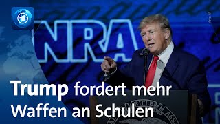 Treffen der Waffenlobby NRA ExUSPräsident Trump fordert mehr Waffen an Schulen [upl. by Adaliah400]