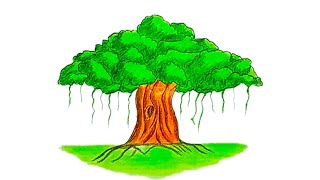 How To Draw Banyan Tree In Short Time With Simple Tricks [upl. by Vaientina30]